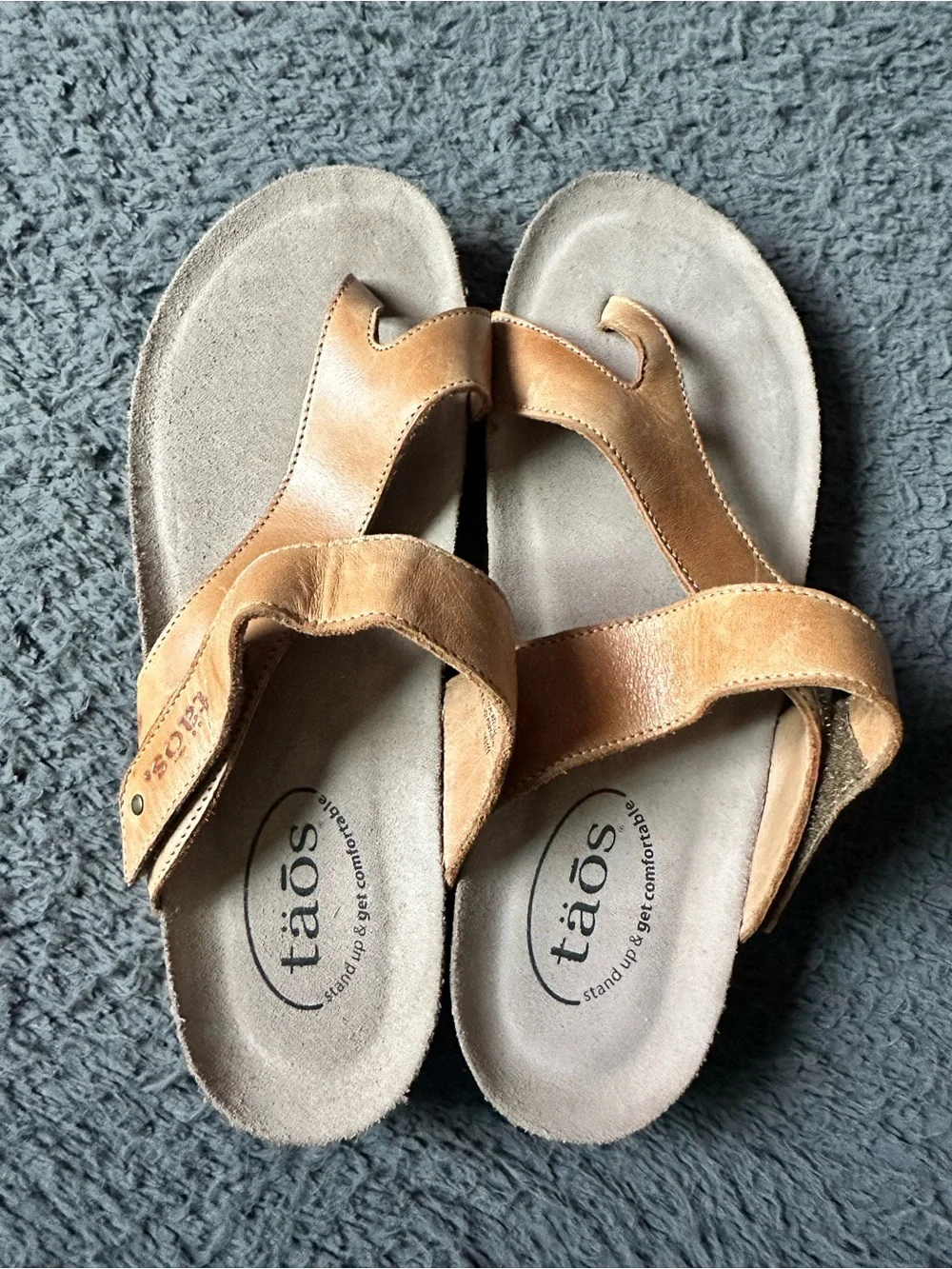 Taos Lola Leather Thong Sandals in Cognac Cork Platform Size 8/8.5